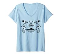 Women's Lanai Hawaii Palm Trees Island Sea Turtle Souvenir V-Neck T-Shirt