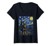 Women's Lancashire Heeler Dog Van Gogh Starry Night V-Neck T-Shirt
