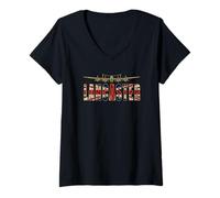 Womens Lancaster Bomber British Flag Letters V-Neck T-Shirt