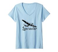 Womens Lancaster Bomber WW2 British Plane Flying Silhouette V-Neck T-Shirt