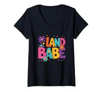 Womens Land Babe Colorful Retro Groovy Design V-Neck T-Shirt