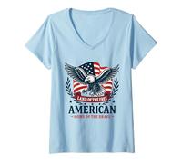Womens Land of the Free_American_Home of the Brave_American Eagle V-Neck T-Shirt