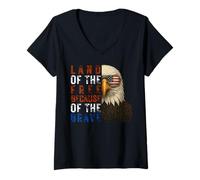 Womens Land of the Free Because of the Brave USA Patriotic Eagle V-Neck T-Shirt