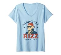Womens Land of the Rizz - Funny George Washington 4th of July V-Neck T-Shirt