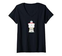 Womens Langeoog Hand Drawing Water Tower, German North Sea V-Neck T-Shirt