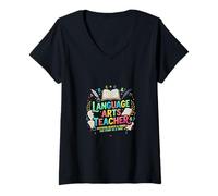 Women's Language Arts Teacher Reading Writing Literature Education D V-Neck T-Shirt