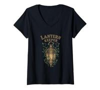 Womens Lantern Keeper Mystic Light Guardian Retro Lantern Collector V-Neck T-Shirt