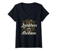 Womens Lanterns in The Archive - Dark Academia Library V-Neck T-Shirt