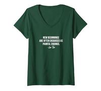 Women's Lao Tzu New Beginnings Quote V-Neck T-Shirt, Dark Green, XX-Large
