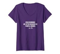 Women's Lao Tzu New Beginnings Quote V-Neck T-Shirt, Purple, X-Large