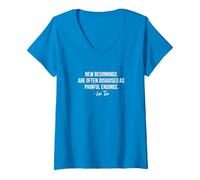 Women's Lao Tzu New Beginnings Quote V-Neck T-Shirt, Sapphire Blue, Small
