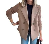 Women's Lapel Button Knitted Patchwork Sleeve Casual Coat Cropped,Pea Patchwork Double Breasted Blazer Sweater