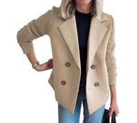 Women's Lapel Button Knitted Patchwork Sleeve Casual Coat Cropped Sweater Blazer Women Patchwork Jacket Office Work Coats Khaki