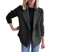 Women's Lapel Button Knitted Patchwork Sleeve Casual Coat Trendy Double Breasted Coats Autumn Winter Blazer Loose Jackets Tops Black