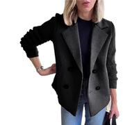 Women's Lapel Button Knitted Patchwork Sleeve Casual Coat,Trendy Double Breasted Pea Coats With Pockets,Winter Blazer Loose Jackets Tops(Black,M)