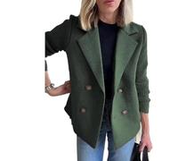 Women's Lapel Button Knitted Patchwork Sleeve Casual Coat,Trendy Double Breasted Pea Coats With Pockets,Winter Blazer Loose Jackets Tops(Green,M)