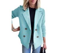 Women's Lapel Button Knitted Patchwork Sleeve Casual Coat,Trendy Double Breasted Pea Coats With Pockets,Winter Blazer Loose Jackets Tops(Blue,M)