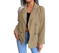 Womens Lapel Corduroy Button Down Long Sleeve Open Front Work Jackets Solid Color Cardigans Womens Petite Wool Coat (Khaki, M)
