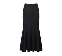 Women's Lapel Cream Yellow Slim Stretch Knitted Cardigan + Skirt Set Spring/Autumn 2-Piece Set Black Skirt S