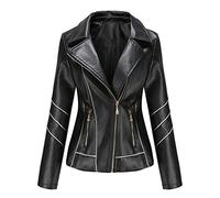 Women's Lapel Leather Jacket,Ladies Faux PU Leather Short Jacket Spring Autumn Classic Fashion Biker Style Jacket Coat Outerwear,Slim Fit Full Zip Leather Motorcycle Jacket S