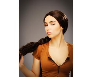 Womens Lara Croft Style Long Brown Plaited Wig