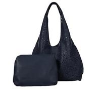 Womens Large 2-in-1 Laser Cut Slouch Shoulder Bag - Tote Hobo Handbag with Make up Pouch Bag (Cut Out - Navy)