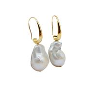 Women's Large Baroque Earrings, Natural Large Pearls, White, Special-Shaped, Special Hooks, Bohemian Style, Pearl Women's Fashion Earrings Lasting (Gold 1 pair)