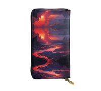 Women's Large Capacity Clutch, Credit Card Cash Coin Multi-Slot Wallet, Zipper Storage Pocket. Lava Flow Leather Long Wallet