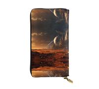 Women's Large Capacity Clutch, Credit Card Cash Coin Multi-Slot Wallet, Zipper Storage Pocket. Mars Image Leather Long Wallet