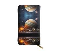 Women's Large Capacity Clutch, Credit Card Cash Coin Multi-Slot Wallet, Zipper Storage Pocket. Planets in The Solar System Leather Long Wallet