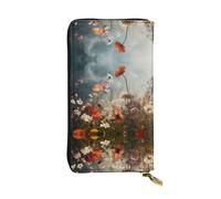 Women's Large Capacity Clutch, Credit Card Cash Coin Multi-Slot Wallet, Zipper Storage Pocket. Wildflowers Bloom Leather Long Wallet