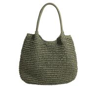 Women's Large Capacity Crochet Straw Shoulder Bag Vintage Solid Colour Weave Tote Bag for Summer Beach Daily Use (Green)