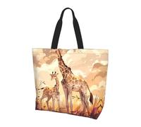Women's Large Capacity Shoulder Tote Bag Giraffe mother and child Printed Handbag Versatile Tote Bag for Commuting and Shopping