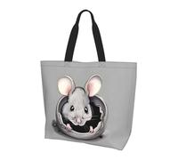 Women's Large Capacity Shoulder Tote Bag Grey rat Printed Handbag Versatile Tote Bag for Commuting and Shopping