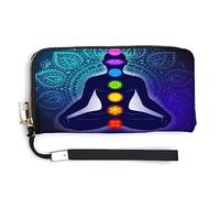 Women's Large Capacity Zipper Handbag Purse for Girls Ladies Cell Phone Case Holster Bag Compatible with Nine Chakra Yoga Meditation Lotus Blue Mandala Wallet