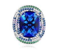 Women's Large Cubic Zirconia Green Blue Crystal Cut 4A Oval Solitaire Halo Ring Sparkling Adjustable Jewelry Cocktail Party Engagement Jewelry Women's Ring, Crystal, Zircon