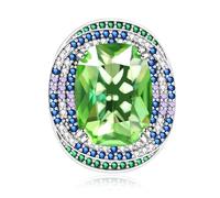 Women's Large Cubic Zirconia Green Blue Crystal Cut 4A Oval Solitaire Halo Ring Sparkling Adjustable Jewelry Cocktail Party Engagement Jewelry Women's Ring, Crystal, Zircon