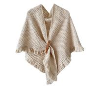 Womens Large Front Pullover Wrap Topper Knitted Elegant Shawl Cape Poncho, beige, One Size