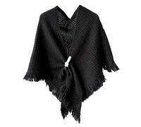 Womens Large Front Pullover Wrap Topper Knitted Elegant Shawl Cape Poncho, black, One Size