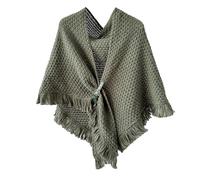 Womens Large Front Pullover Wrap Topper Knitted Elegant Shawl Cape Poncho, Green, One Size