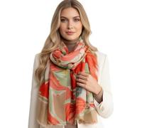 Womens Large Long Lightweight Floral Scarf, Cotton Pashmina Scarf Shawl Wrap, Colourful Rainbow Flower Ladies Scarves, Square Spring Summer Scarfs, Floral Print, Gift for Women (Floral Beige Orange)