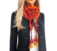 Womens Large Long Lightweight Floral Scarf, Cotton Pashmina Scarf Shawl Wrap, Colourful Rainbow Flower Ladies Scarves, Square Spring Summer Scarfs Floral Print, Gift (Lotus Square: Rust)
