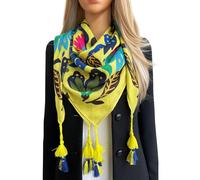Womens Large Long Lightweight Floral Scarf, Cotton Pashmina Scarf Shawl Wrap, Colourful Rainbow Flower Ladies Scarves, Square Spring Summer Scarfs Floral Print, Gift (Lotus Square: Yellow)