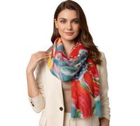 Womens Large Long Lightweight Floral Scarf, Cotton Pashmina Scarf Shawl Wrap, Colourful Rainbow Flower Ladies Scarves, Square Spring Summer Scarfs, Floral Print, Gift for Women (Floral Fuchsia Teal)