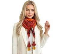 Womens Large Long Lightweight Floral Scarf, Cotton Pashmina Scarf Shawl Wrap, Colourful Rainbow Flower Ladies Scarves, Square Spring Summer Scarfs, Floral Print, Gift for Women (Lotus Square Orange)