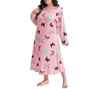 Women's Large Loose Dressing Gowns Long Sleeve Butterfly Pattern Drop Shoulder Cute Sleeping Dress Ladies Plus Size Nightdresses Casual Soft Nightgown Sleepwear Loungewear Housecoat