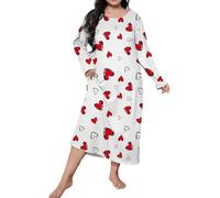 Women's Large Loose Dressing Gowns Long Sleeve Heart-Shaped Pattern Drop Shoulder Cute Sleeping Dress Ladies Plus Size Nightdresses Casual Soft Nightgown Sleepwear Loungewear Housecoat