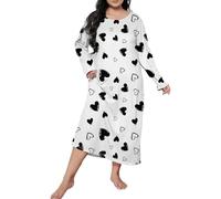 Women's Large Loose Dressing Gowns Long Sleeve Heart-Shaped Pattern Drop Shoulder Cute Sleeping Dress Ladies Plus Size Nightdresses Casual Soft Nightgown Sleepwear Loungewear Housecoat