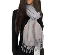 Women's Large Multicolour Pashmina Shawl Scarf, Woman Rainbow Coloured Scarf, Bright Multi Colour Wrap, Lightweight Summer Evening Paisley Floral Stole Winter Reversible Colourful (Silver Grey)