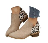 LDXEQIZ Women's Large Size Ankle Boots Elegant Chelsea Ankle Boots Autumn Winter Retro Pointed Short Boots, Leopard Print Patchwork Booties, Women's Ankle Shoes For Outdoor Party(Beige,4 UK)